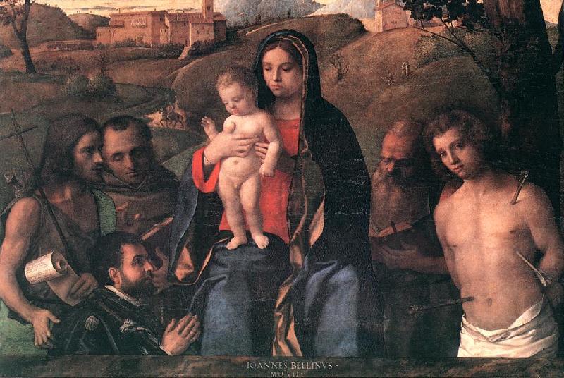 BELLINI, Giovanni Madonna and Child with Four Saints and Donator